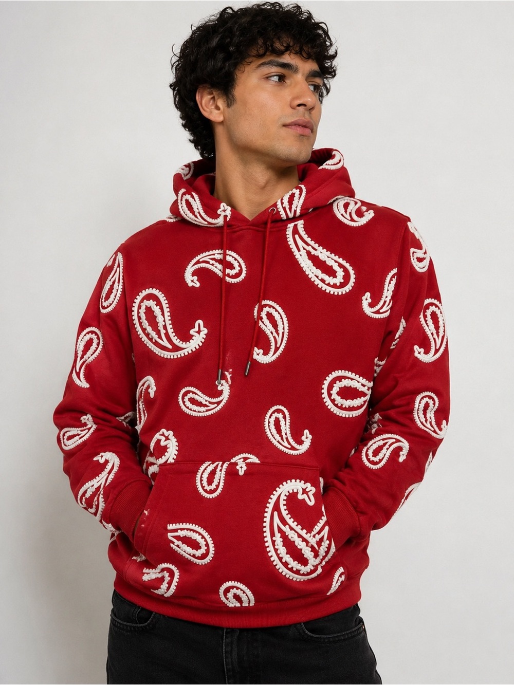 Red Paisley-Print Pullover Hoodie